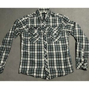 Affliction Shirt Black‎ Premium Men's Small Plaid Button Up Long Sleeve